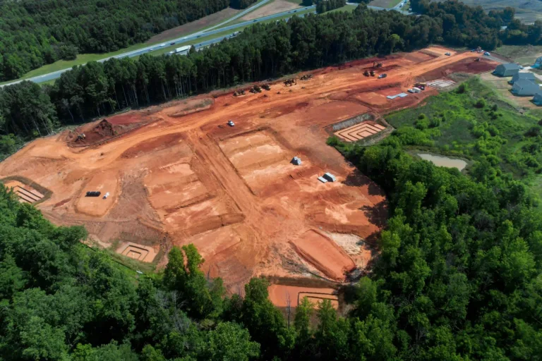 Aerial Overview of Steeplegate Village Residential Subdivision Grading Work Progress in Trinity, NC